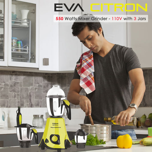 Vidiem Eva Citron 550 Watts Mixer Grinder - 110V with 3 Jars